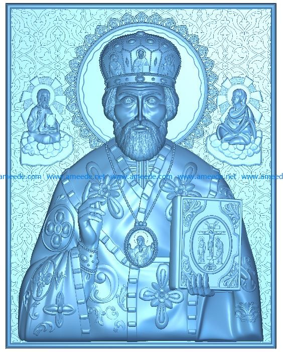 St. Nikolay wood carving file RLF for Artcam 9 and Aspire free vector art 3d model download for CNC