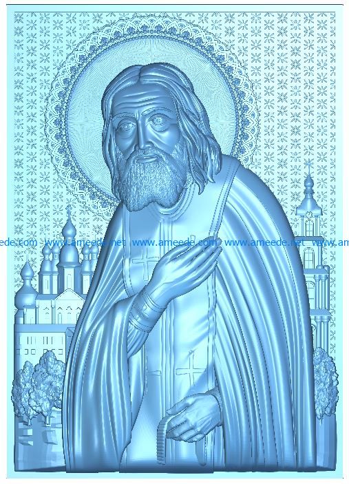 St. Seraphim of Sarov wood carving file RLF for Artcam 9 and Aspire free vector art 3d model download for CNC