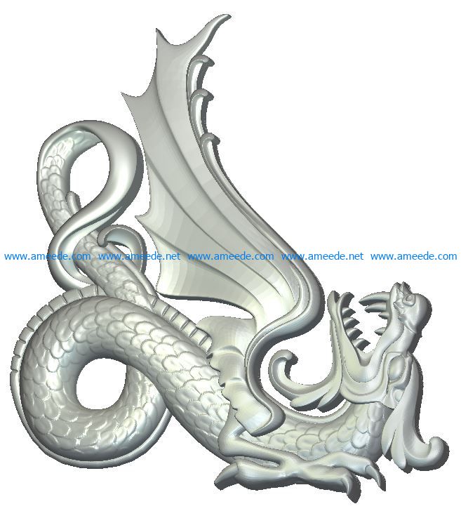 The Dragon file RLF for Artcam 9 and Aspire free vector art 3d model download for wood carving CNC