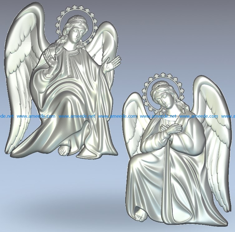 Two female angels wood carving file stl for Artcam and Aspire jdpaint free vector art 3d model download for CNC
