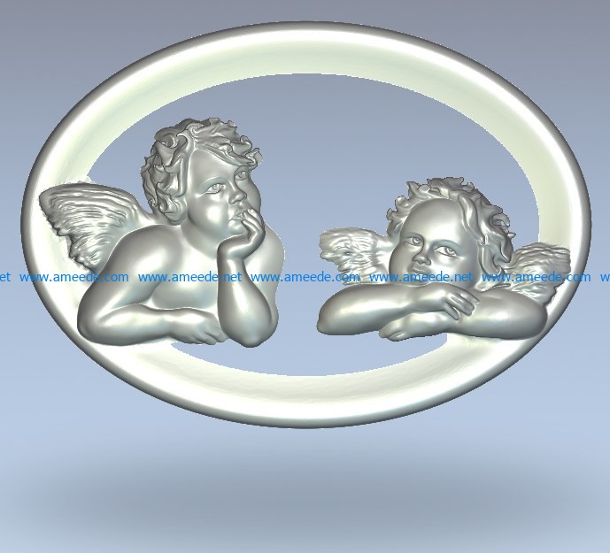 Two little angels wood carving file stl for Artcam and Aspire jdpaint free vector art 3d model download for CNC