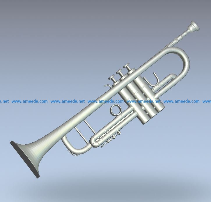 Wind instrument trumpet wood carving file stl for Artcam and Aspire jdpaint free vector art 3d model download for CNC
