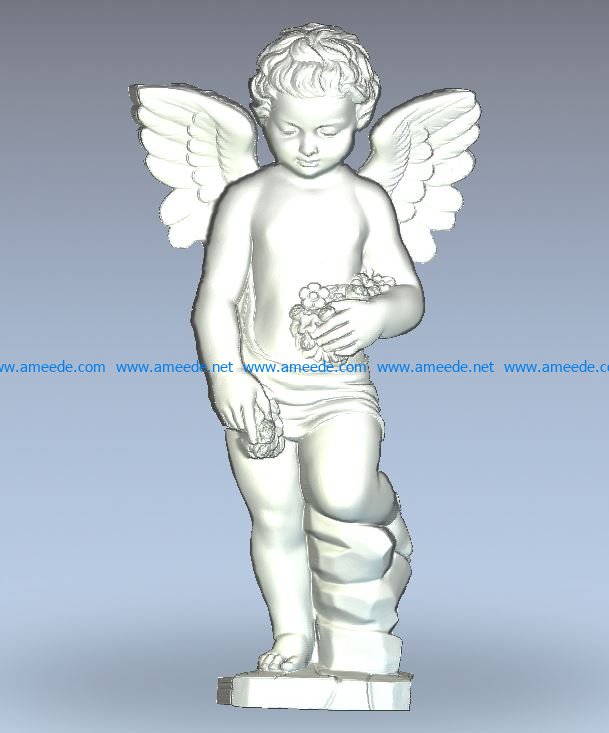 3D STL Model for CNC Router Carving Artcam Aspire Cherub Angel Baby Wings D142 