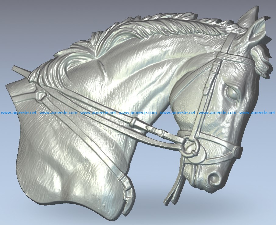 horse head tied reins wood carving file stl for Artcam and Aspire jdpaint free vector art 3d model download for CNC