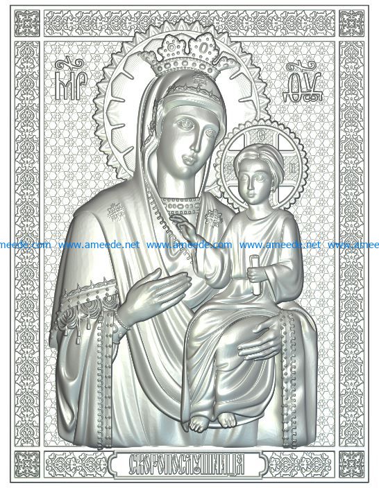 icon of the Mother of God the Naughty Wood carving file RLF for Artcam 9 and Aspire free vector art 3d model download for CNC