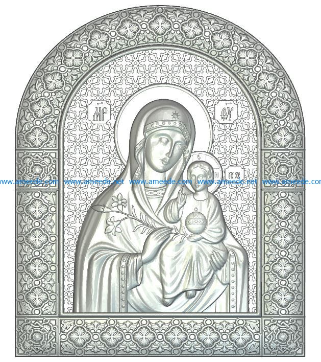 icon unfading mother of God wood carving file RLF for Artcam 9 and Aspire free vector art 3d model download for CNC