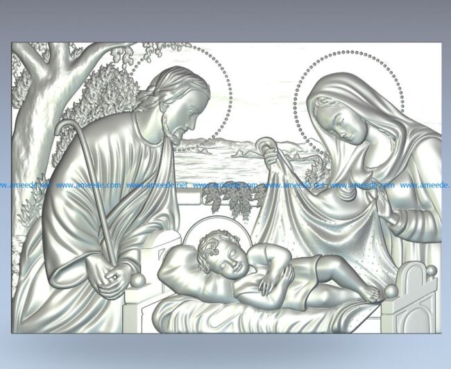 mural Birth of Christ wood carving file stl for Artcam and Aspire jdpaint free vector art 3d model download for CNC
