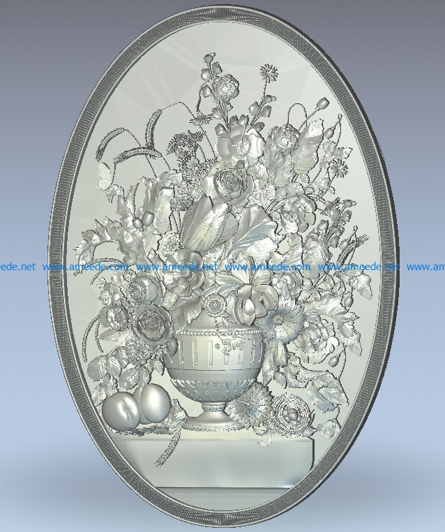A picture of an oval flower vase wood carving file stl for Artcam and Aspire jdpaint free vector art 3d model download for CNC