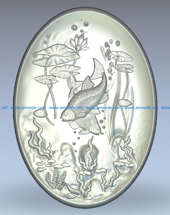 Aquarium picture oval wood carving file stl for Artcam and Aspire jdpaint free vector art 3d model download for CNC