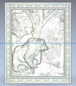 Bear in the forest wood carving file stl for Artcam and Aspire jdpaint free vector art 3d model download for CNC