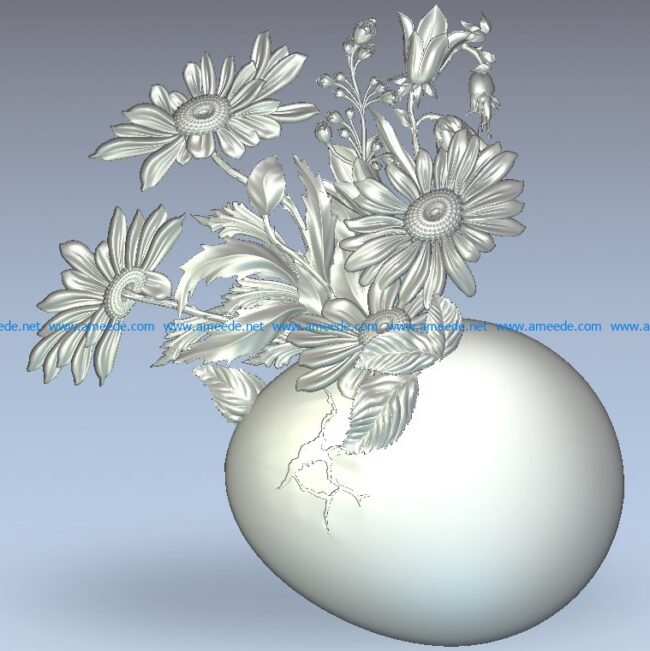 Bouquet of flowers and eggs wood carving file stl for Artcam and Aspire jdpaint free vector art 3d model download for CNC