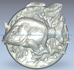 Carp and water dubois bushes wood carving file stl for Artcam and Aspire jdpaint free vector art 3d model download for CNC