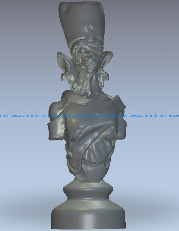 Chess undead queen wood carving file stl for Artcam and Aspire jdpaint free vector art 3d model download for CNC