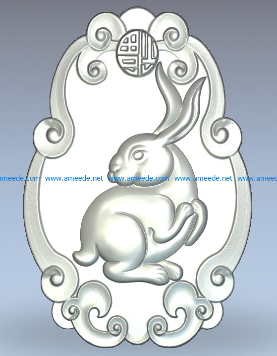 Chinese rabbit wood carving file stl for Artcam and Aspire jdpaint free vector art 3d model download for CNC