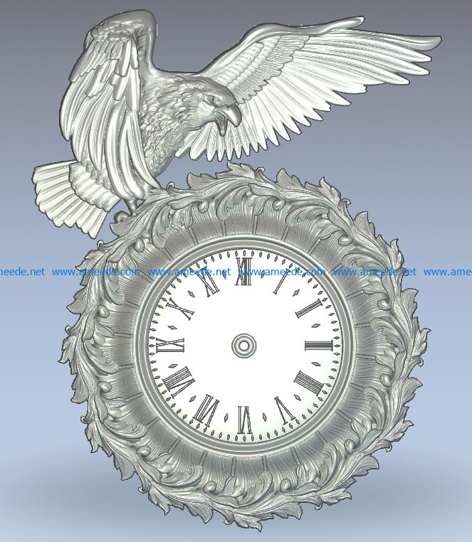 Clock shaped like an eagle wood carving file stl for Artcam and Aspire jdpaint free vector art 3d model download for CNC