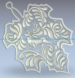 Deer motif in the leaf wood carving file stl for Artcam and Aspire jdpaint free vector art 3d model download for CNC
