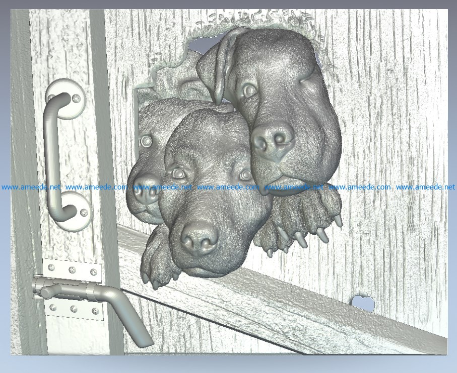 Dogs in the fence wood carving file stl for Artcam and Aspire jdpaint free vector art 3d model download for CNC