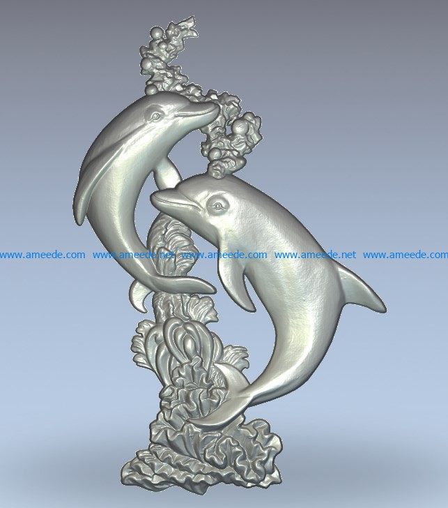 Dolphins wood carving file stl for Artcam and Aspire jdpaint free vector art 3d model download for CNC