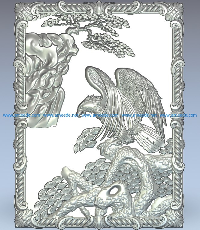 Eagle on the rock wood carving file stl for Artcam and Aspire jdpaint free vector art 3d model download for CNC