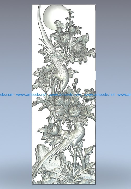 Flowers and birds wood carving file stl for Artcam and Aspire jdpaint free vector art 3d model download for CNC