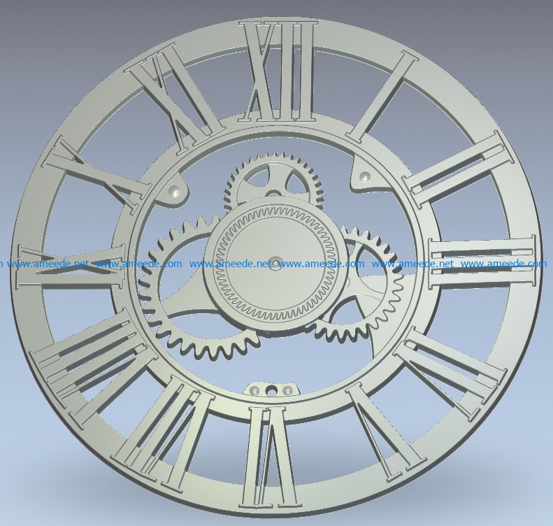 Gear clock wood carving file stl for Artcam and Aspire jdpaint free vector art 3d model download for CNC