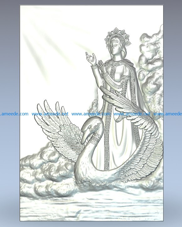 Goddess and swan wood carving file stl for Artcam and Aspire jdpaint free vector art 3d model download for CNC