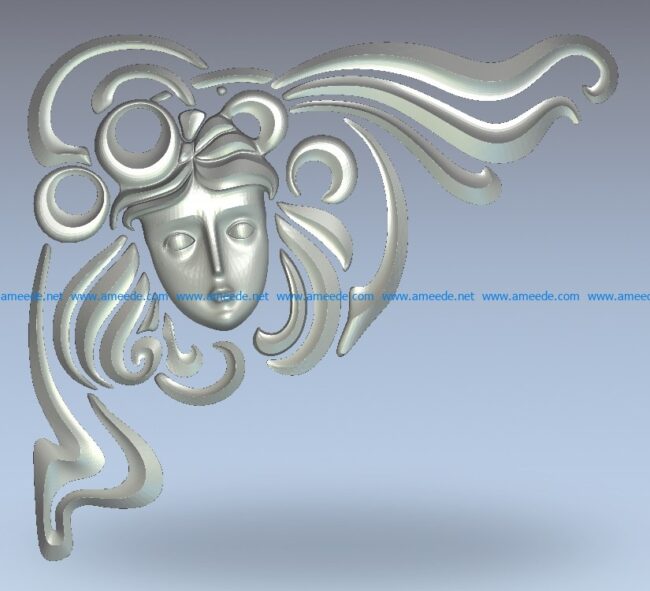 Goddess face pattern wood carving file stl for Artcam and Aspire jdpaint free vector art 3d model download for CNC