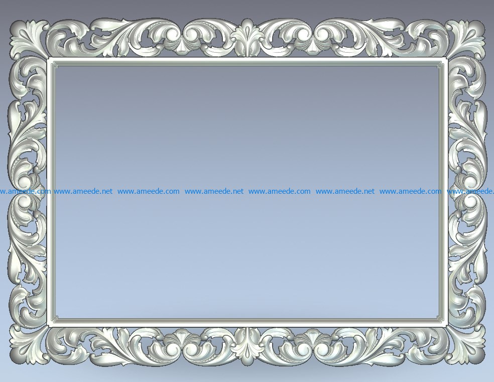Horizontal picture frame with leaf border wood carving file stl for Artcam and Aspire jdpaint free vector art 3d model download for CNC
