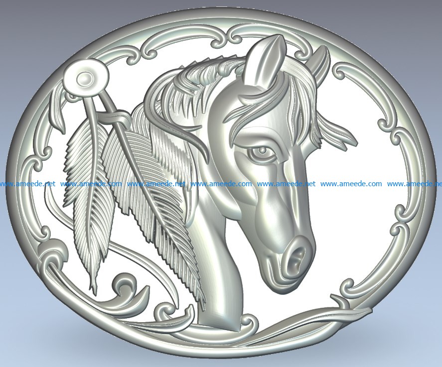 Horse head medal wood carving file stl for Artcam and Aspire jdpaint free vector art 3d model download for CNC