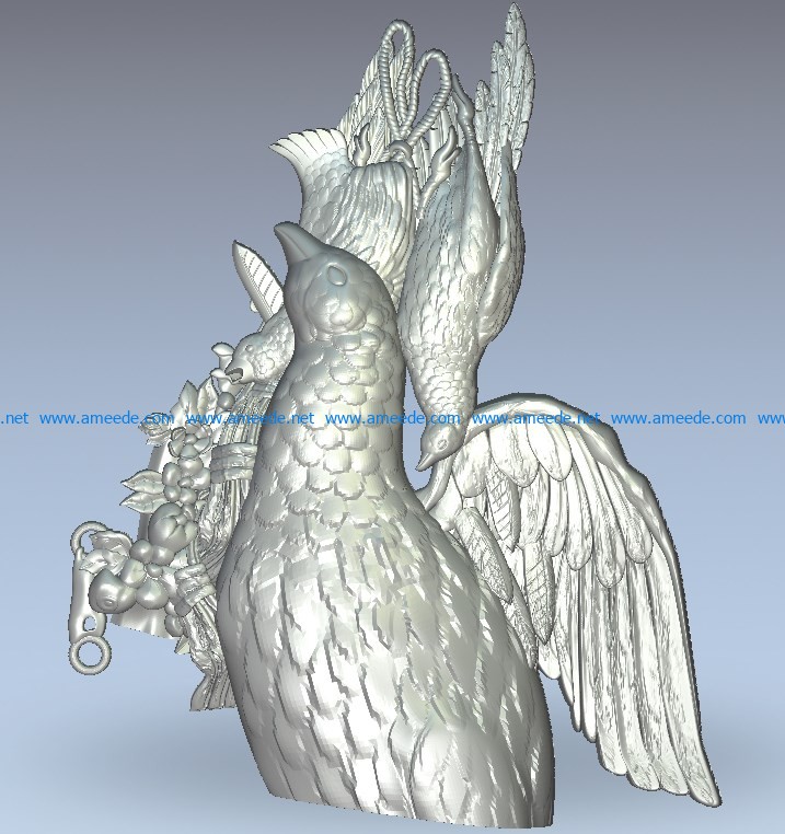 Hunting pheasant wood carving file stl for Artcam and Aspire jdpaint free vector art 3d model download for CNC