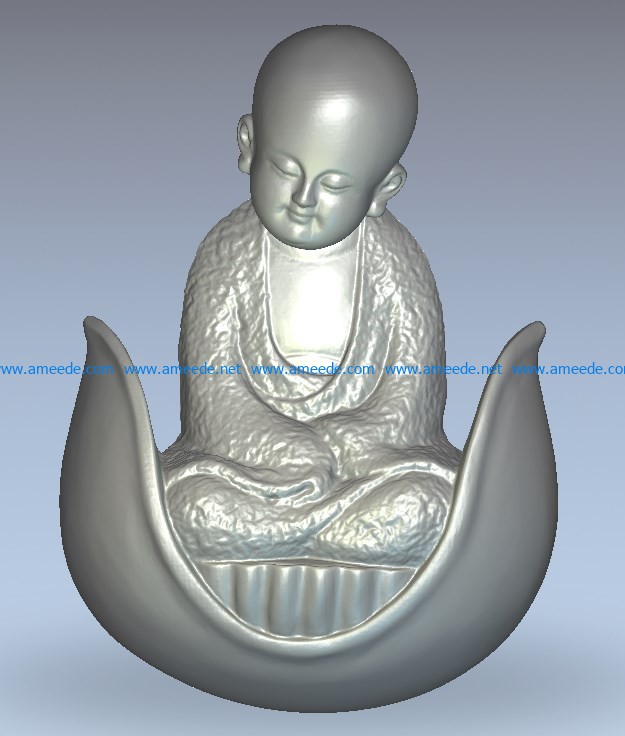 Little monk wood carving file stl for Artcam and Aspire jdpaint free vector art 3d model download for CNC