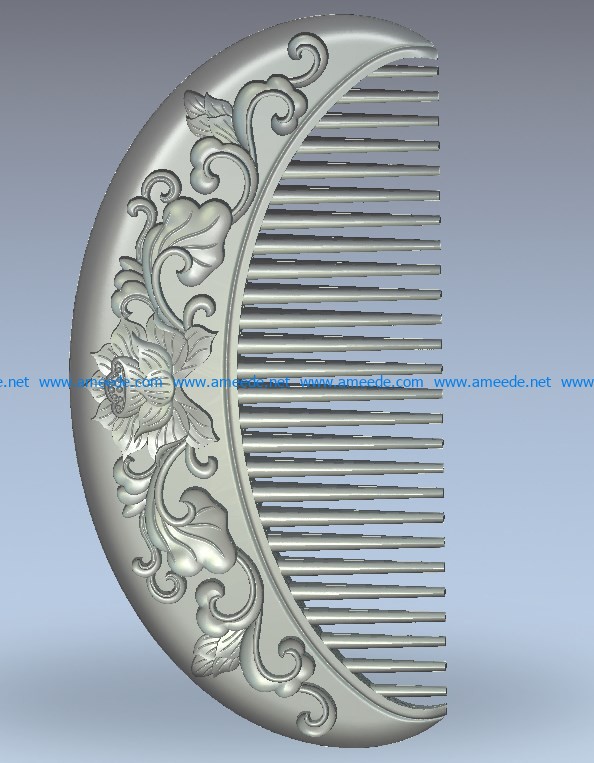 Lotus shaped comb wood carving file stl for Artcam and Aspire jdpaint free vector art 3d model download for CNC