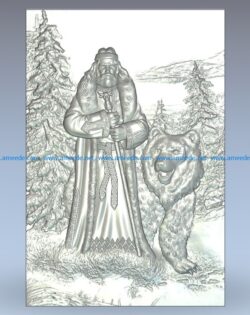 Monk picture and bear wood carving file stl for Artcam and Aspire jdpaint free vector art 3d model download for CNC