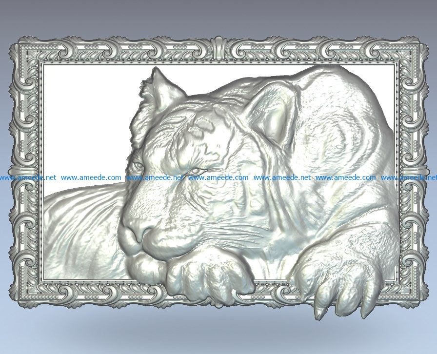 Mural tiger wood carving file stl for Artcam and Aspire jdpaint free vector art 3d model download for CNC