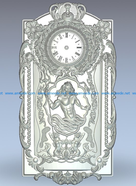 Neptune wall clock pattern wood carving file stl for Artcam and Aspire jdpaint free vector art 3d model download for CNC