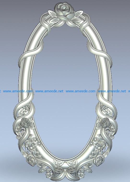 Oval mirror frame of roses wood carving file stl for Artcam and Aspire jdpaint free vector art 3d model download for CNC