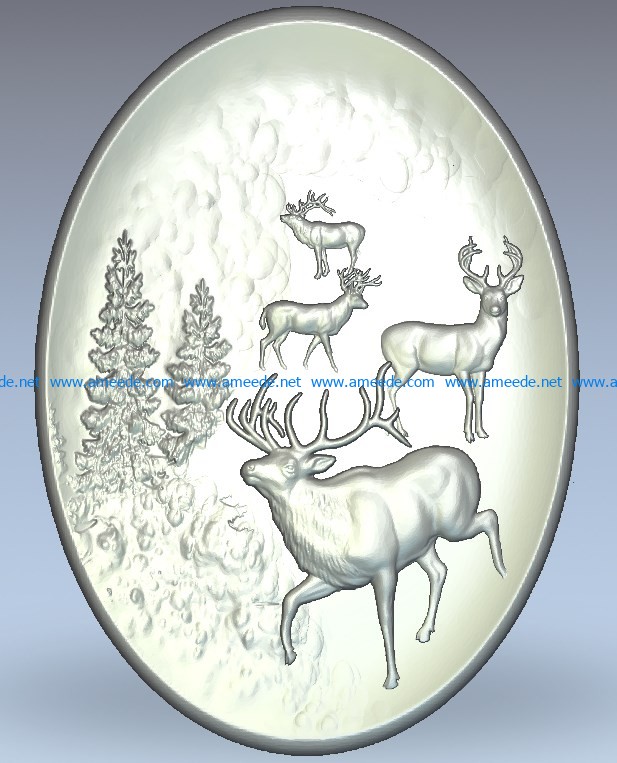 Painting deer herd on the meadow wood carving file stl for Artcam and Aspire jdpaint free vector art 3d model download for CNC