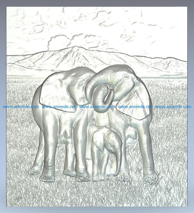 Panel Elephants wood carving file stl for Artcam and Aspire jdpaint free vector art 3d model download for CNC