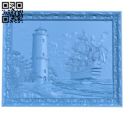 Panel lighthouse with a ship wood carving file stl for Artcam and Aspire jdpaint free vector art 3d model download for CNC