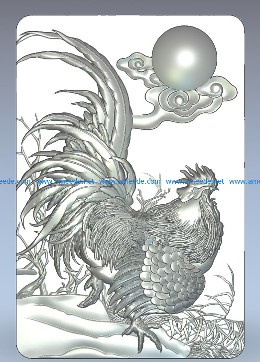 Panel rooster wood carving file stl for Artcam and Aspire jdpaint free vector art 3d model download for CNC