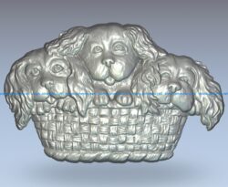 Pano spaniels in a basket wood carving file stl for Artcam and Aspire jdpaint free vector art 3d model download for CNC