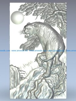 Pano tiger on the mountain wood carving file stl for Artcam and Aspire jdpaint free vector art 3d model download for CNC