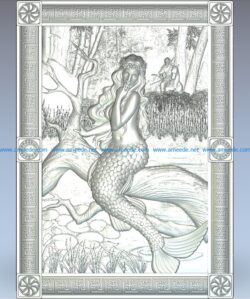 Picture mermaid sitting on the tree wood carving file stl for Artcam and Aspire jdpaint free vector art 3d model download for CNC