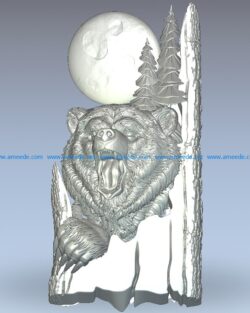 Picture of a bear eating a moon wood carving file stl for Artcam and Aspire jdpaint free vector art 3d model download for CNC