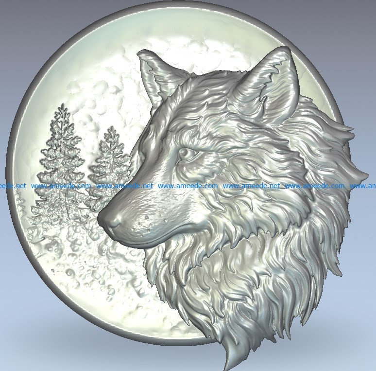 Picture of a wolf in the forest wood carving file stl for Artcam and Aspire jdpaint free vector art 3d model download for CNC