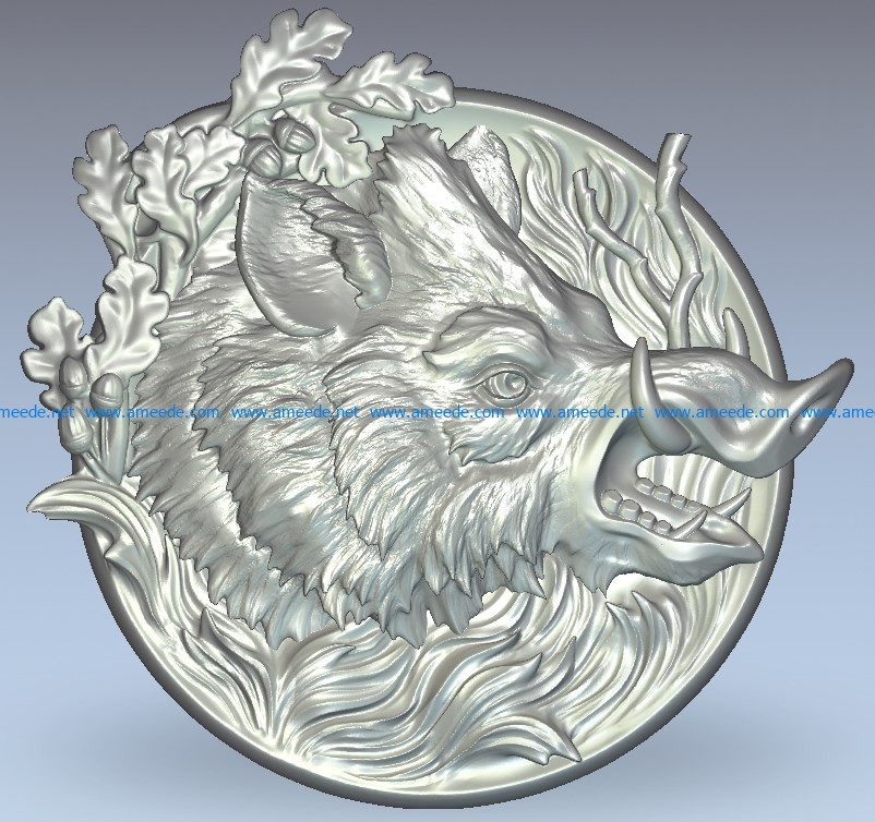 Picture of the wild boar wood carving file stl for Artcam and Aspire jdpaint free vector art 3d model download for CNC