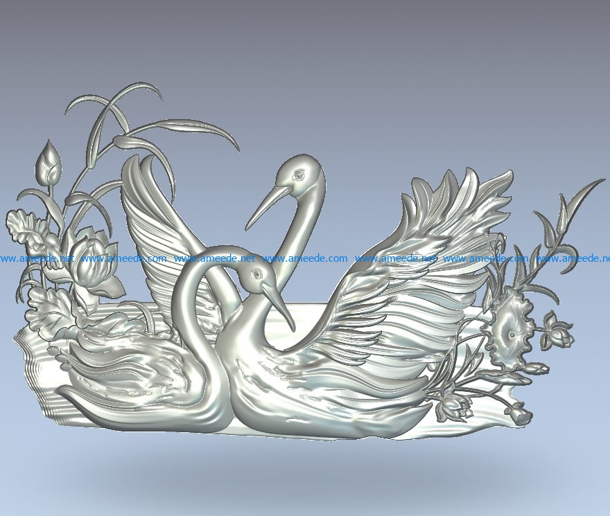 Picture of two swans wood carving file stl for Artcam and Aspire jdpaint free vector art 3d model download for CNC