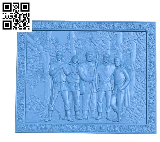 Robin Hood and the other warriors wood carving file stl for Artcam and Aspire jdpaint free vector art 3d model download for CNC