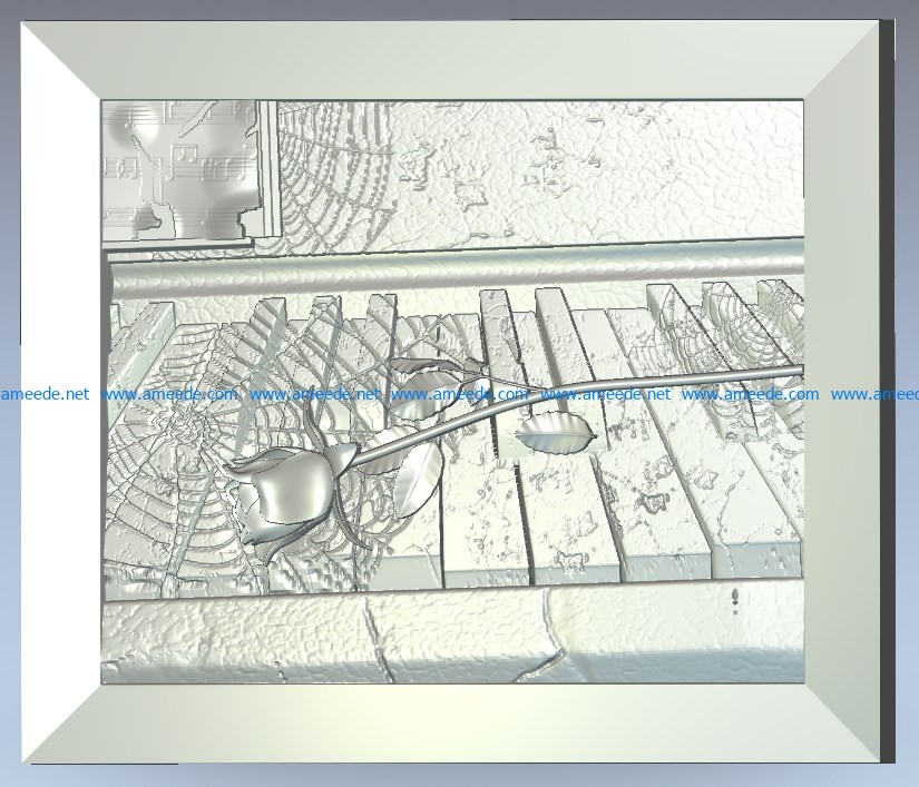 Rose on the keys wood carving file stl for Artcam and Aspire jdpaint free vector art 3d model download for CNC