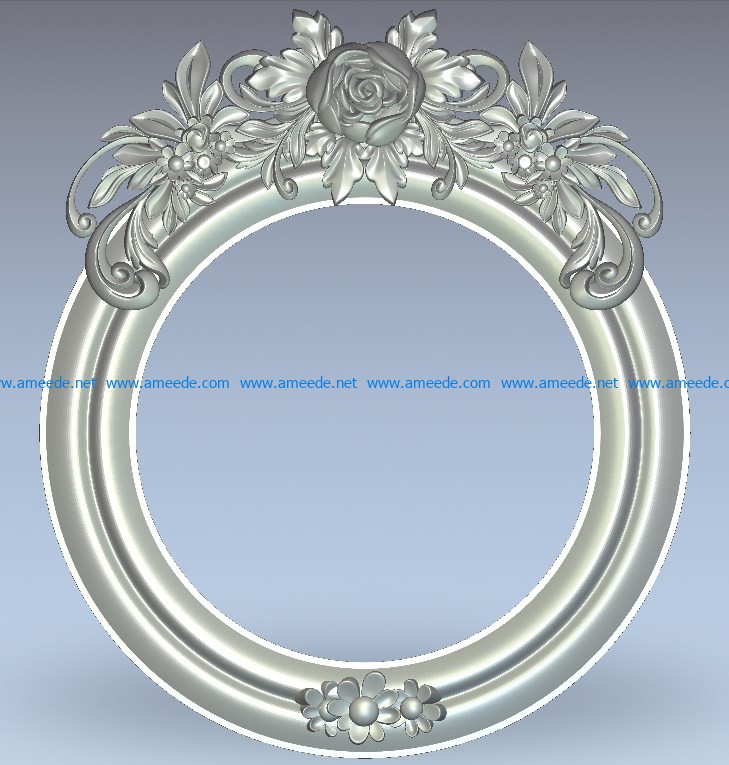 Round mirror frame with rose wood carving file stl for Artcam and Aspire jdpaint free vector art 3d model download for CNC